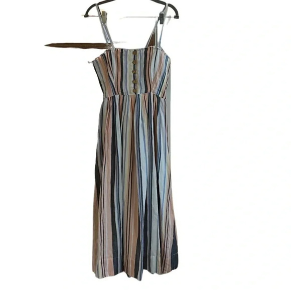Free People Smocked Multi Colored Stripe Cotton Midi Dress Size Small - Picture 7 of 9